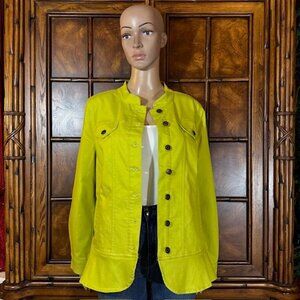 NWOT Nina Leonard Chartreuse Stretch Cotton Blend Peplum Hem Denim Jacket